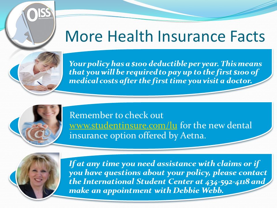 More Health Insurance Facts Your policy has a $100 deductible per year.