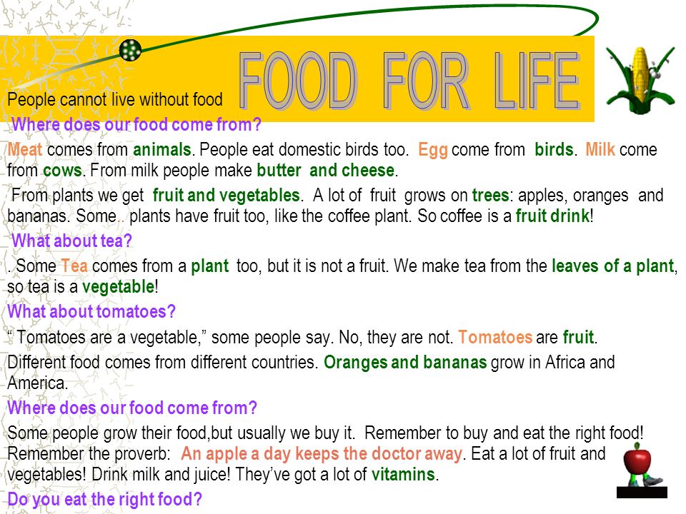 People cannot live without food Where does our food come from.