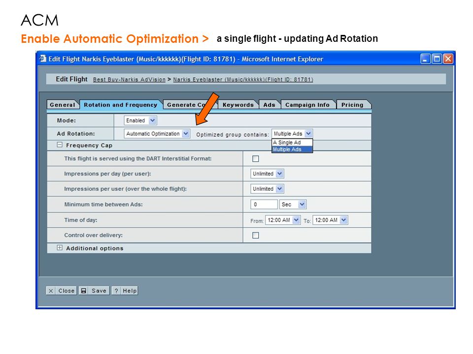 ACM Enable Automatic Optimization > a single flight - updating Ad Rotation