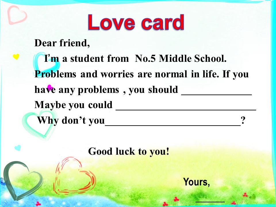 Dear friend, I’m a student from No.5 Middle School.
