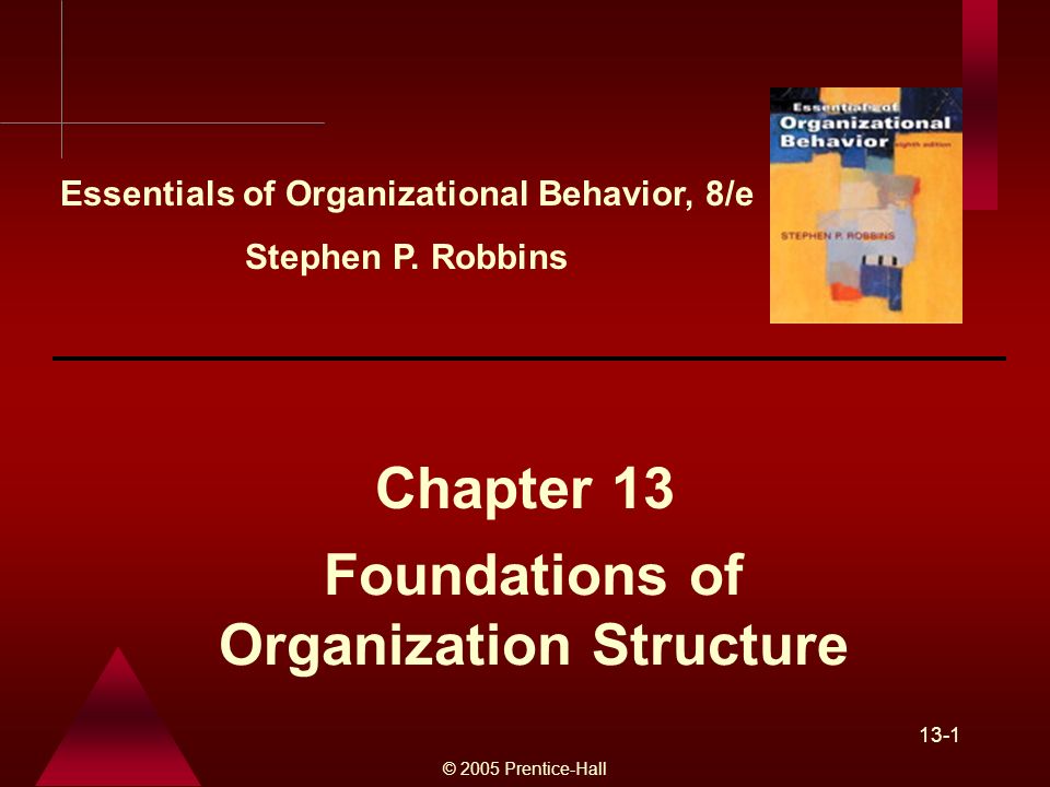 © 2005 Prentice-Hall 13-1 Foundations of Organization Structure Chapter 13 Essentials of Organizational Behavior, 8/e Stephen P.