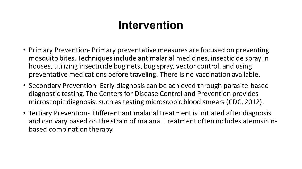 primary secondary and tertiary prevention of malaria