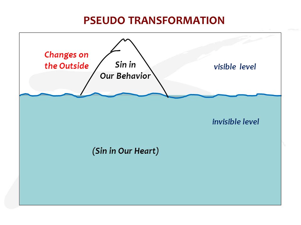 PSEUDO TRANSFORMATION Sin in Our Behavior (Sin in Our Heart) visible level invisible level Changes on the Outside
