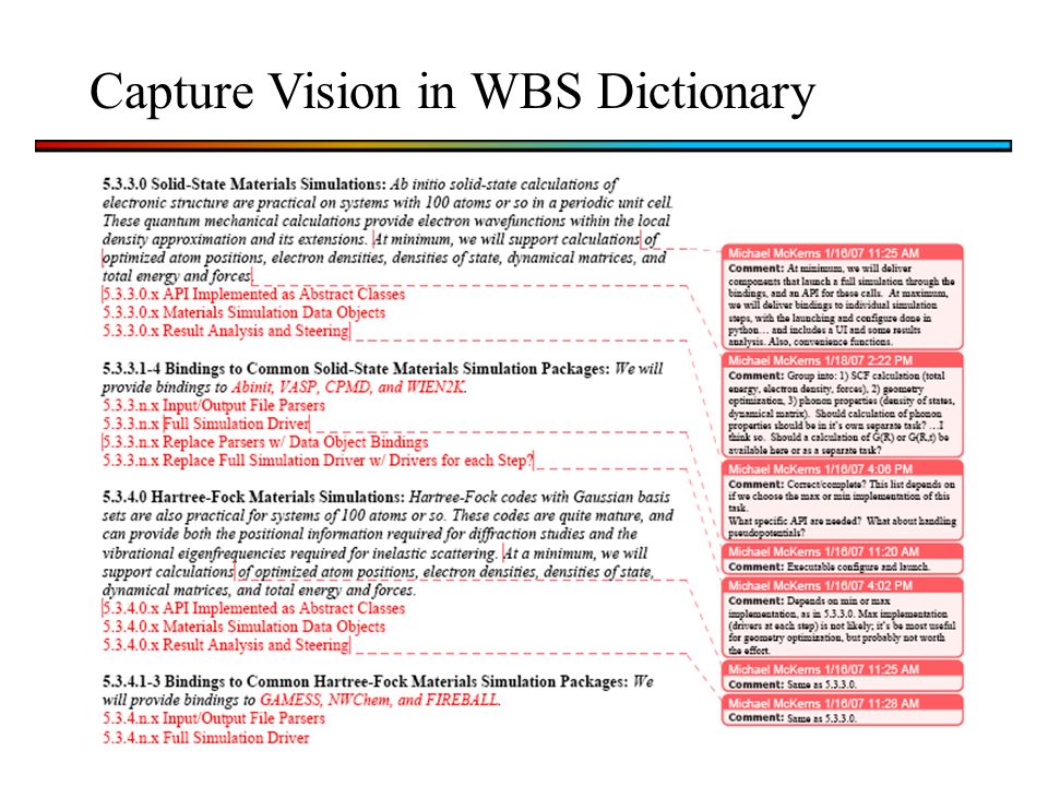 Capture Vision in WBS Dictionary