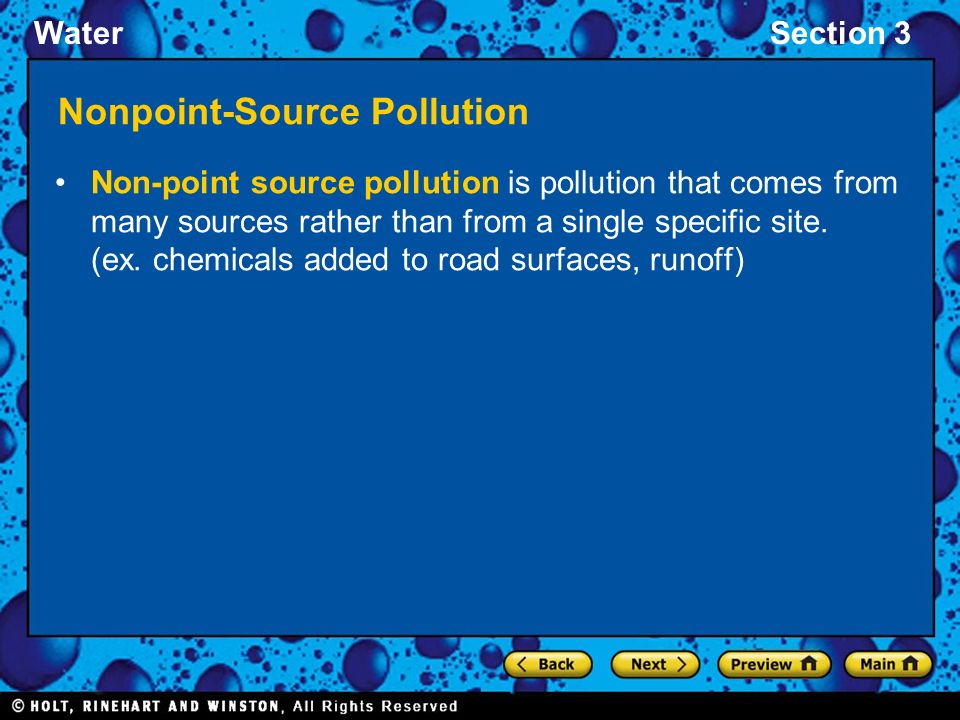 WaterSection 3 Nonpoint-Source Pollution Non-point source pollution is pollution that comes from many sources rather than from a single specific site.
