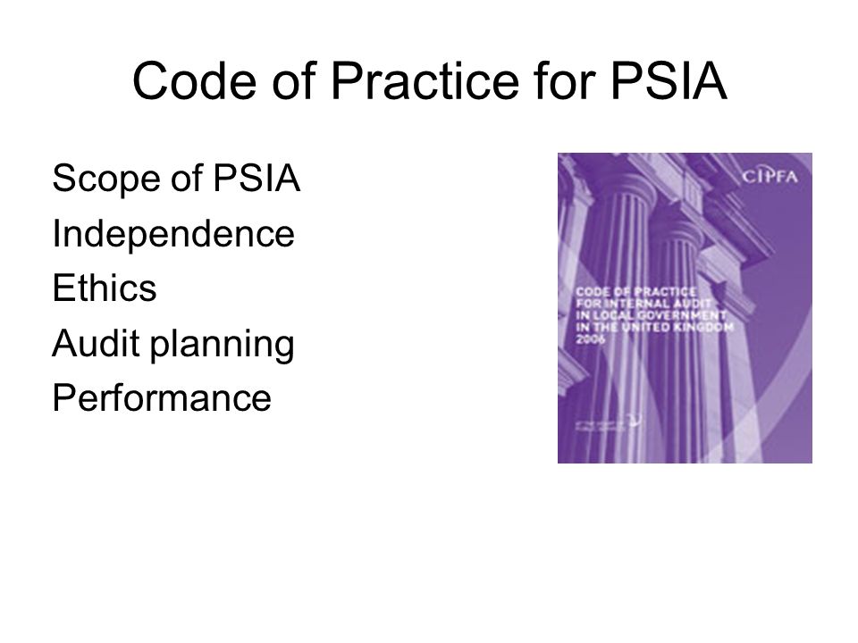 Code of Practice for PSIA Scope of PSIA Independence Ethics Audit planning Performance