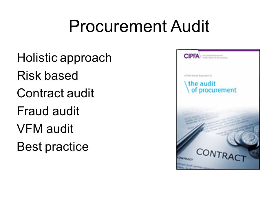 Procurement Audit Holistic approach Risk based Contract audit Fraud audit VFM audit Best practice