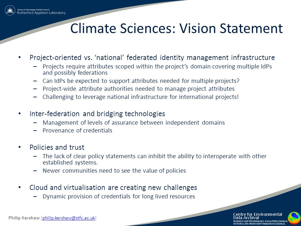 Climate Sciences: Vision Statement Project-oriented vs.
