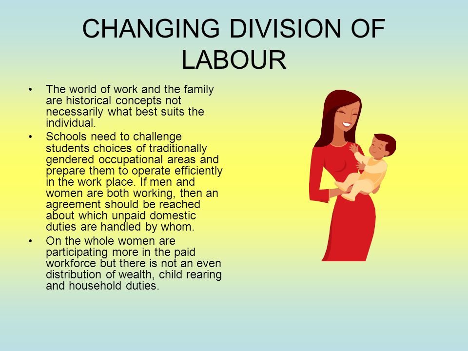 CHANGING DIVISION OF LABOUR The world of work and the family are historical concepts not necessarily what best suits the individual.