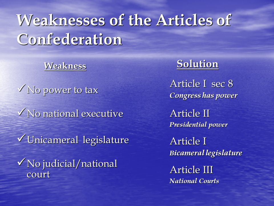 How the Constitution addressed the problems of the Articles of Confederation