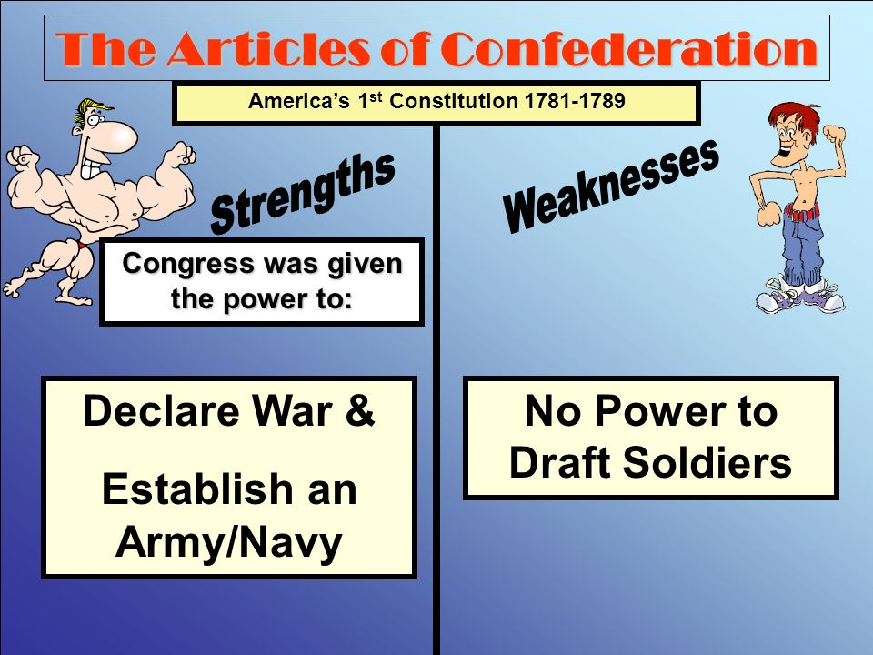 The Articles of Confederation America’s 1 st Constitution The Articles had 2 major achievements: 1)Bringing the Revolutionary War to a successful conclusion 2) Northwest Ordinance (plan for governing the western lands)