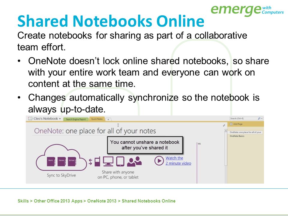 Create notebooks for sharing as part of a collaborative team effort.
