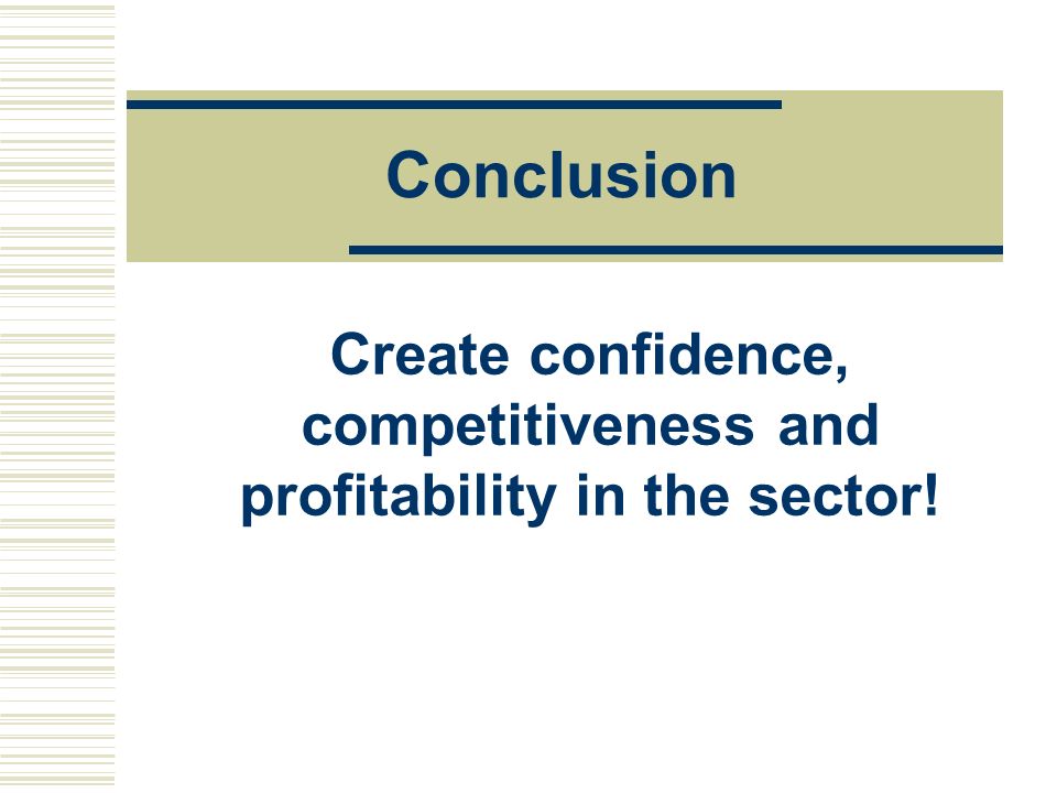 Conclusion Create confidence, competitiveness and profitability in the sector!