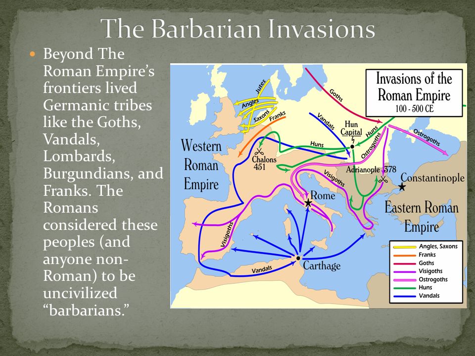 Beyond The Roman Empire’s frontiers lived Germanic tribes like the Goths, Vandals, Lombards, Burgundians, and Franks.