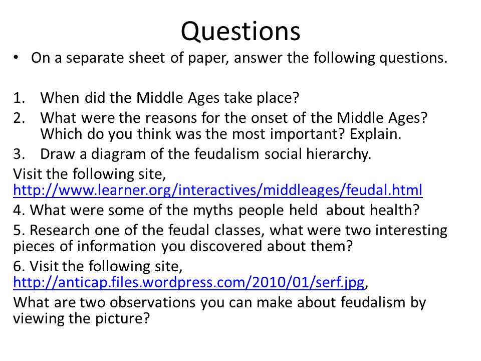 Questions On a separate sheet of paper, answer the following questions.