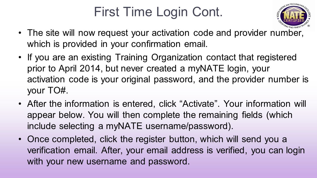 First Time Login Cont.