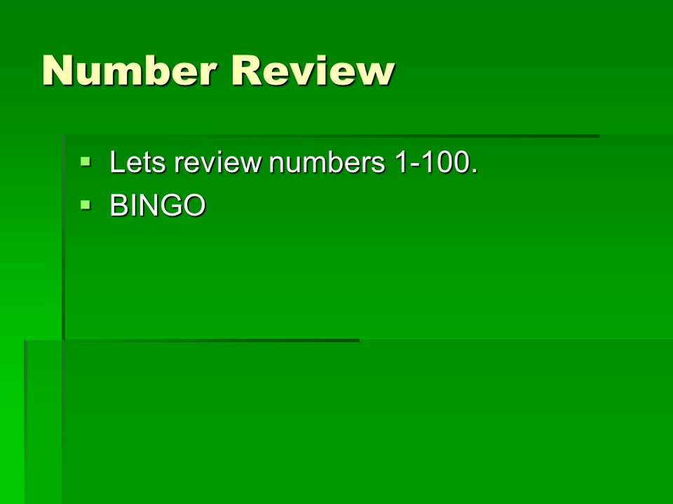 Number Review  Lets review numbers  BINGO