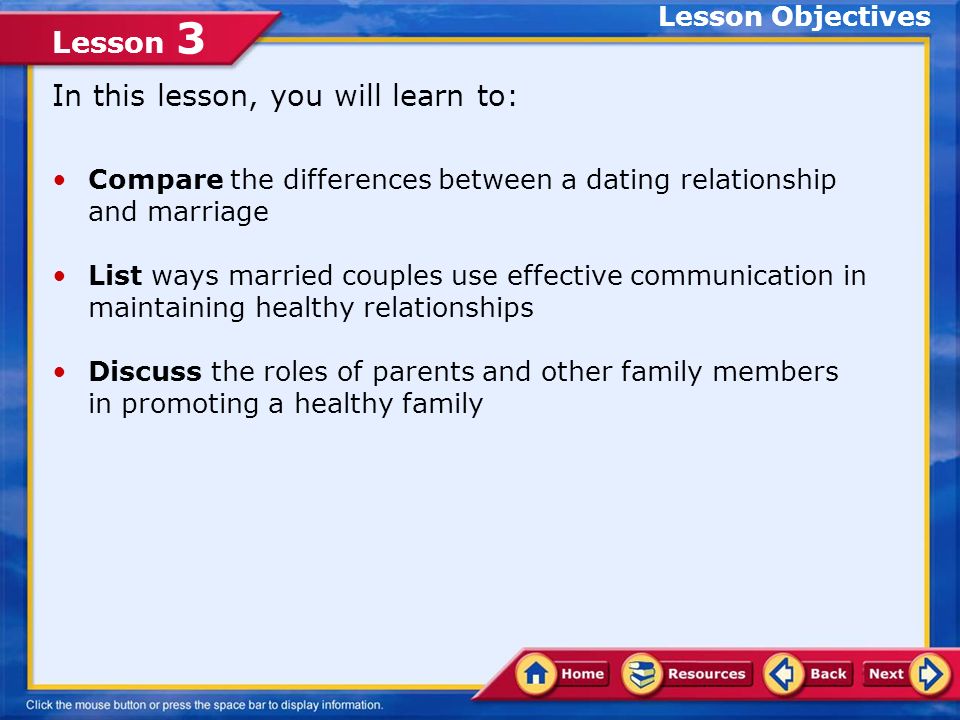 Lesson 3 Marriage and Parenting Couples in a marriage are able to share togetherness and give each other support in hard times as well as good times.