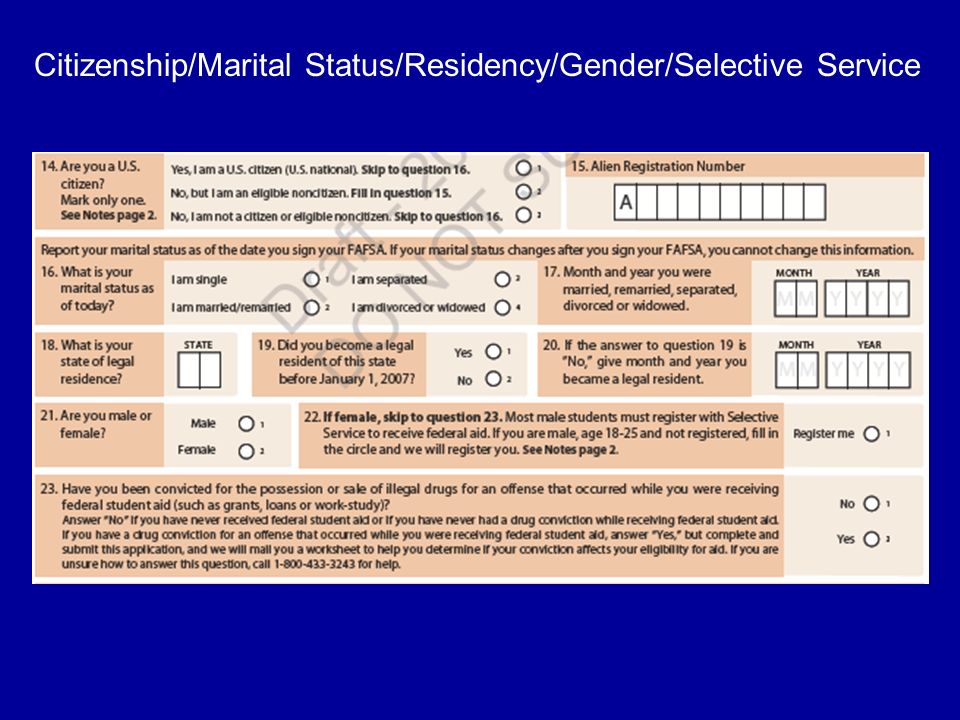 Citizenship/Marital Status/Residency/Gender/Selective Service