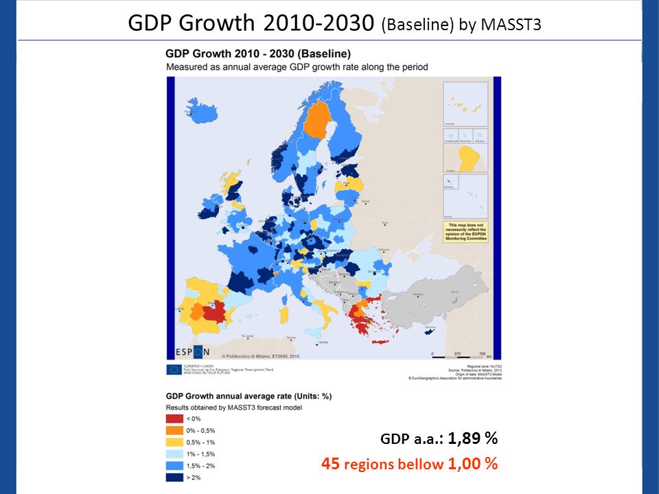 GDP Growth (Baseline) by MASST3 GDP a.a. : 1,89 % 45 regions bellow 1,00 %