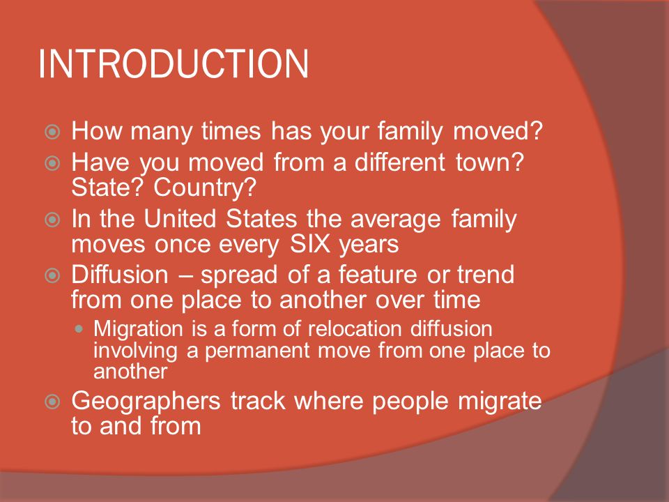 INTRODUCTION  How many times has your family moved.