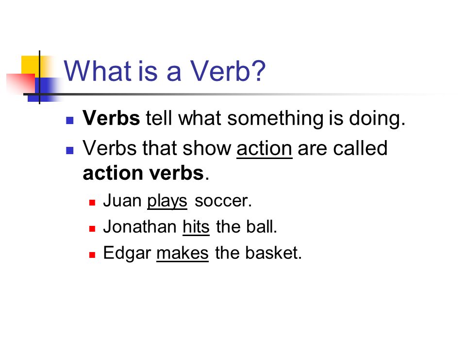 What is a Verb. Verbs tell what something is doing.