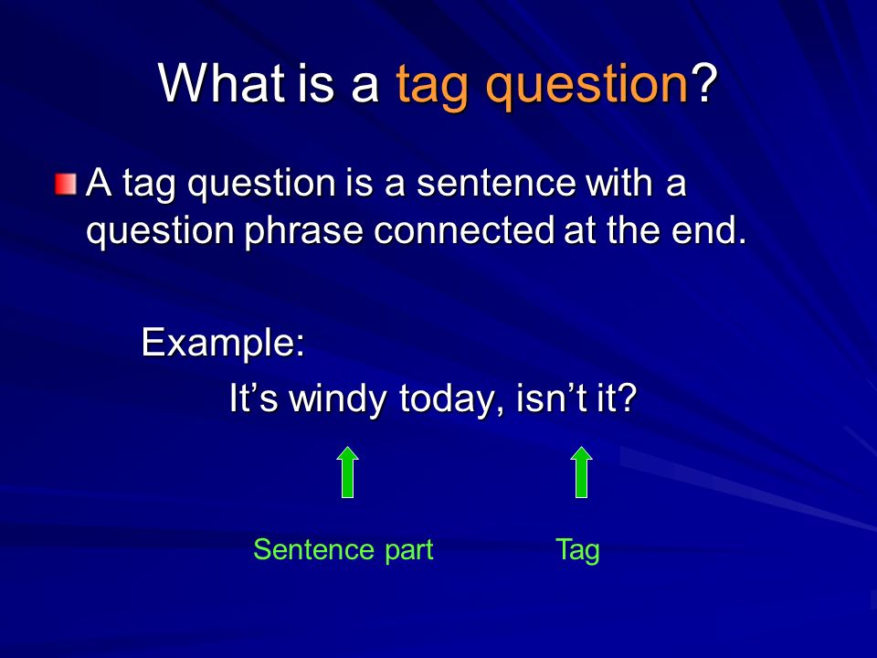 What is a tag question. A tag question is a sentence with a question phrase connected at the end.