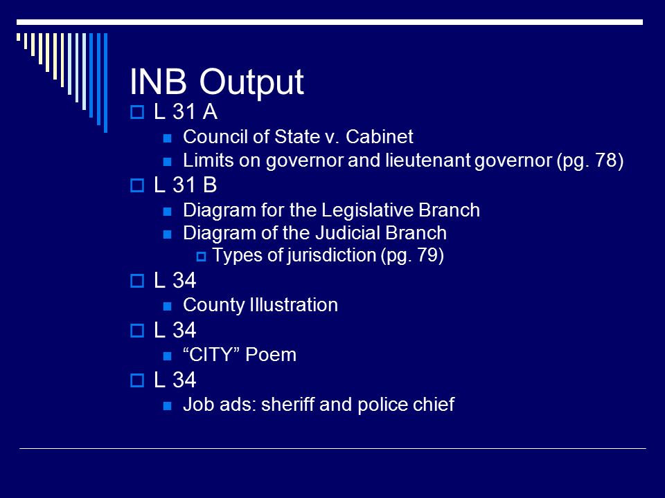 INB Output  L 31 A Council of State v. Cabinet Limits on governor and lieutenant governor (pg.