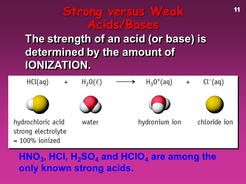 11 HNO 3, HCl, H 2 SO 4 and HClO 4 are among the only known strong acids.