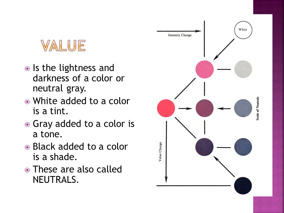  Is the lightness and darkness of a color or neutral gray.