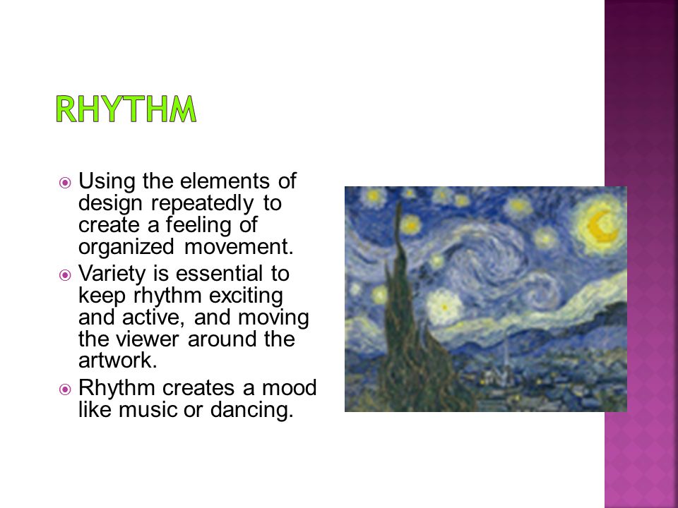  Using the elements of design repeatedly to create a feeling of organized movement.