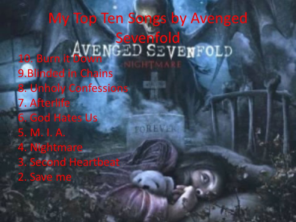 My Top Ten Songs by Avenged Sevenfold 10. Burn it Down 9.Blinded in Chains 8.