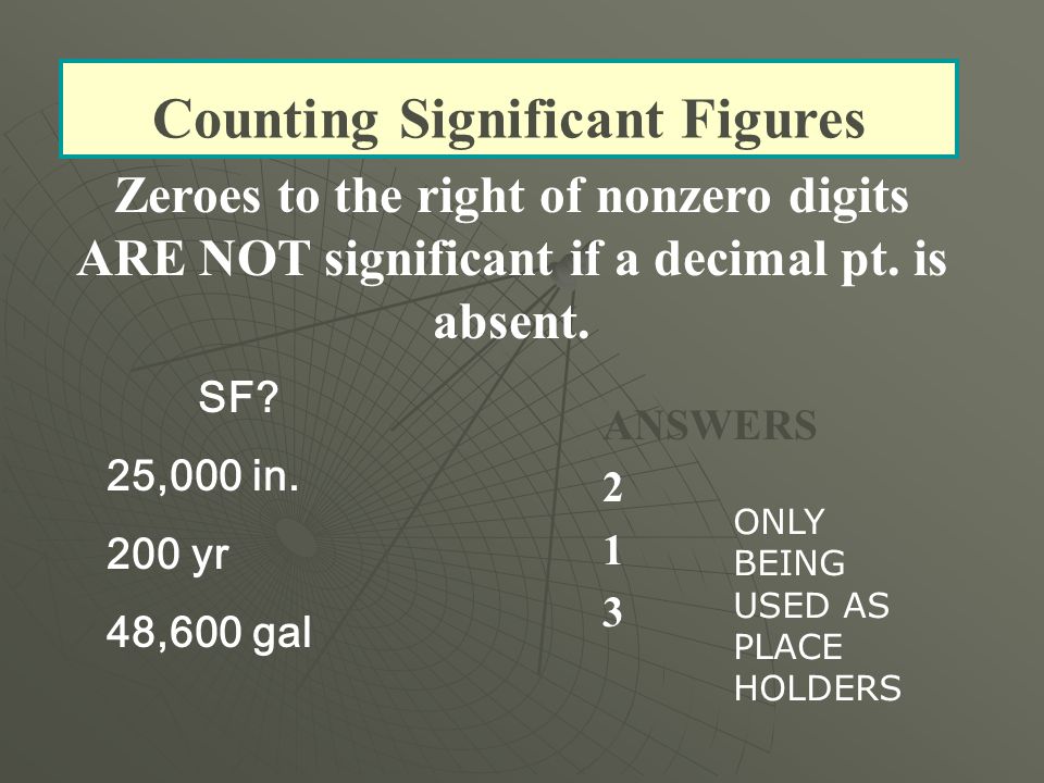 Zeroes to the right of nonzero digits ARE NOT significant if a decimal pt.