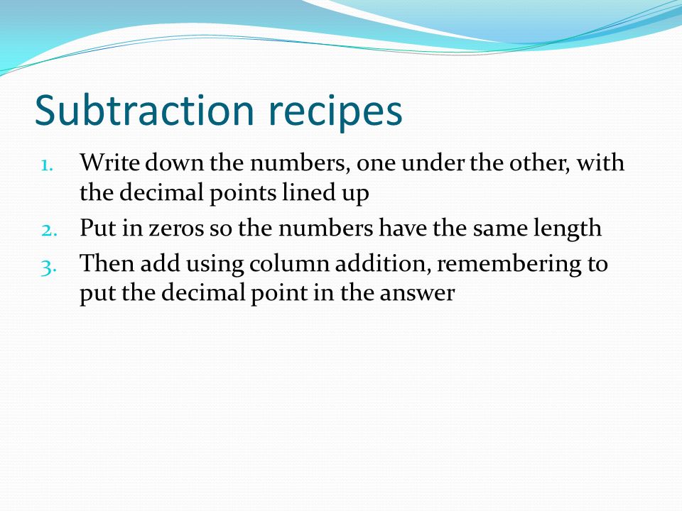 Subtraction recipes 1.