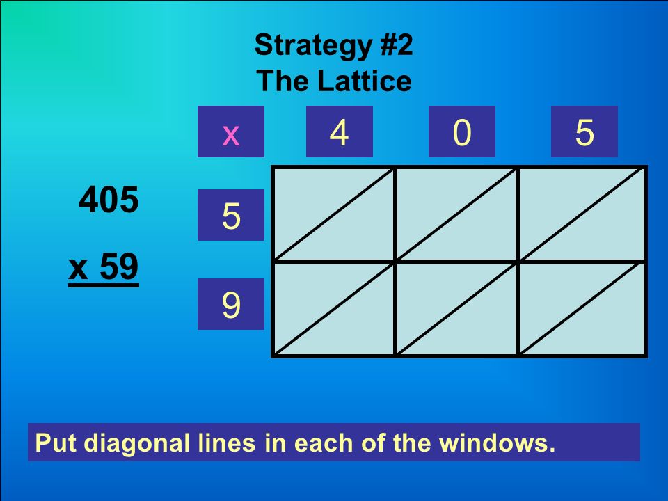 Strategy #2 The Lattice 405 x x Put diagonal lines in each of the windows.