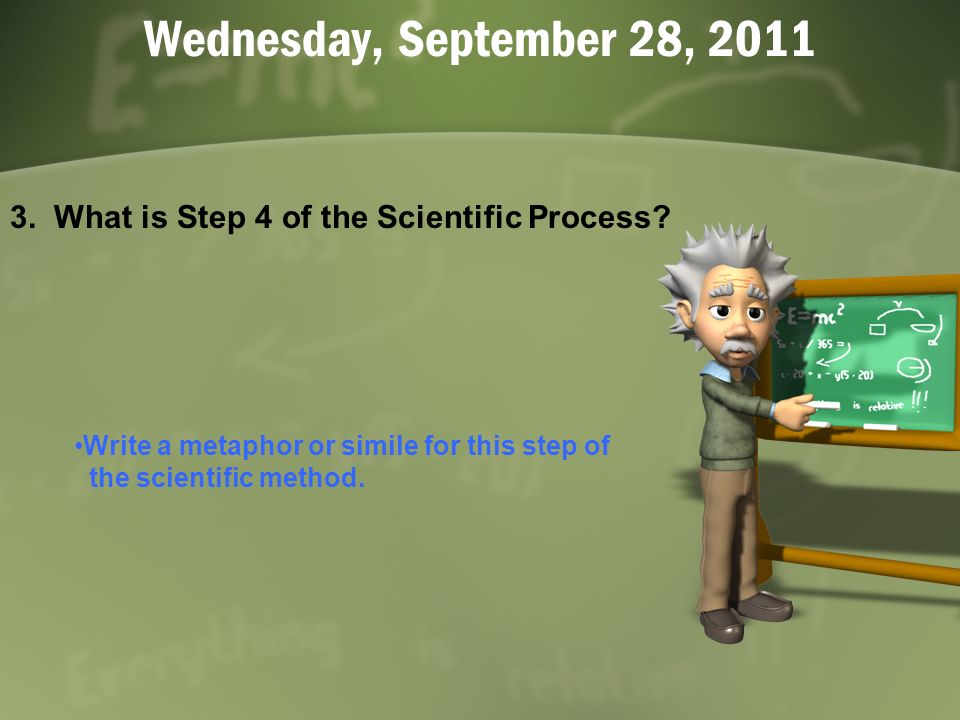 Wednesday, September 28, 2011 Write a metaphor or simile for this step of the scientific method.