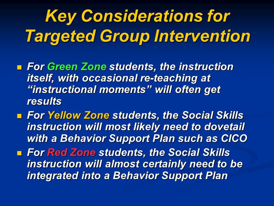 Key Considerations for Targeted Group Instruction Do not teach to an entirely homogenous group.