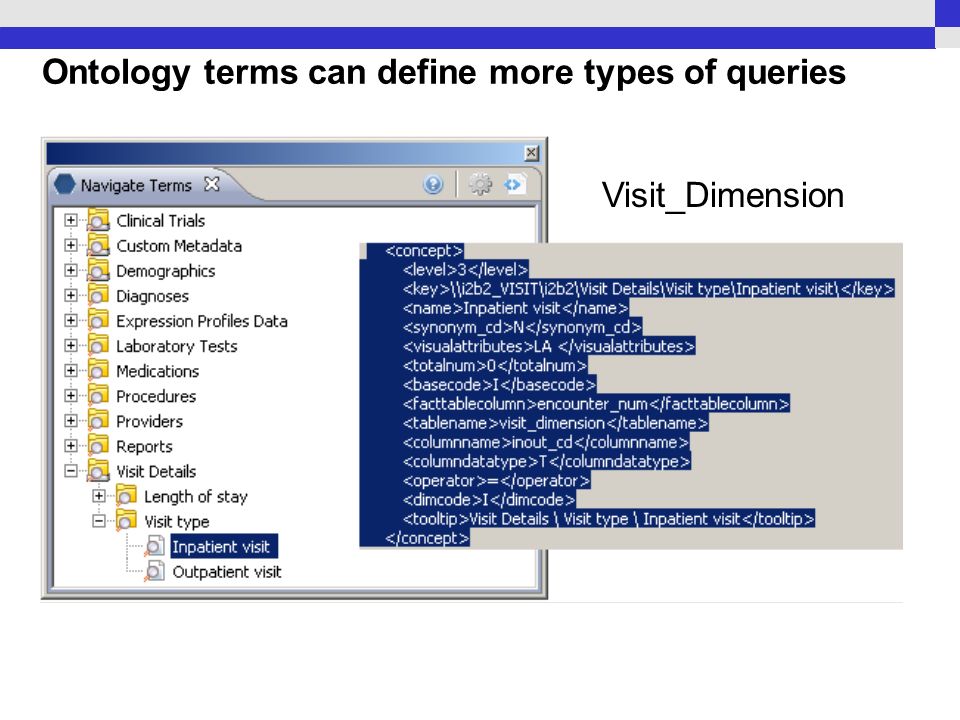 Ontology terms can define more types of queries Visit_Dimension