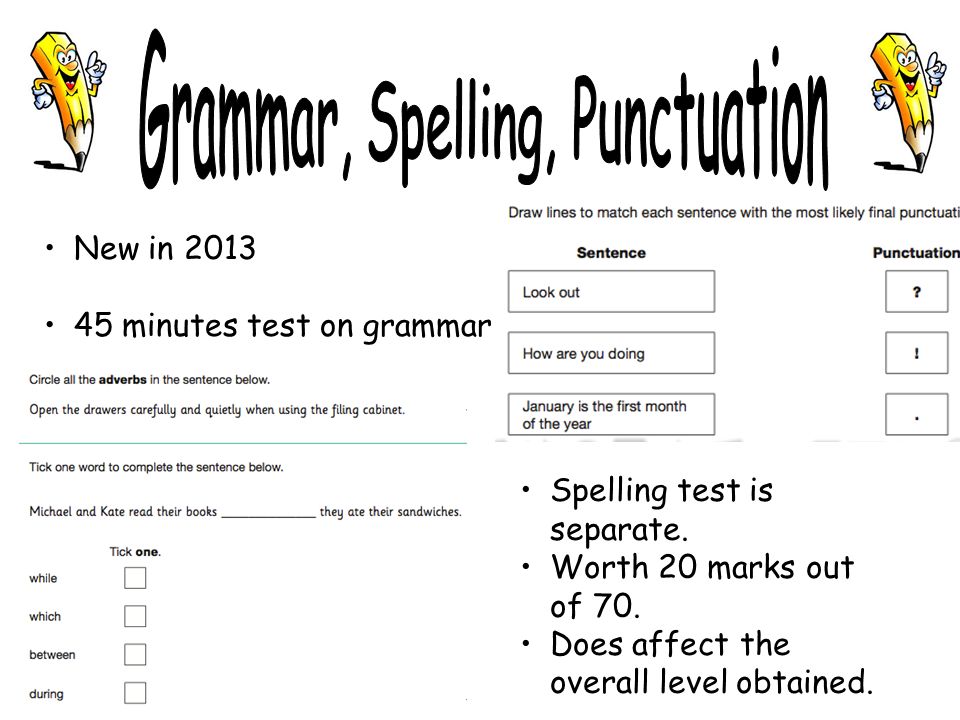 New in minutes test on grammar Spelling test is separate.