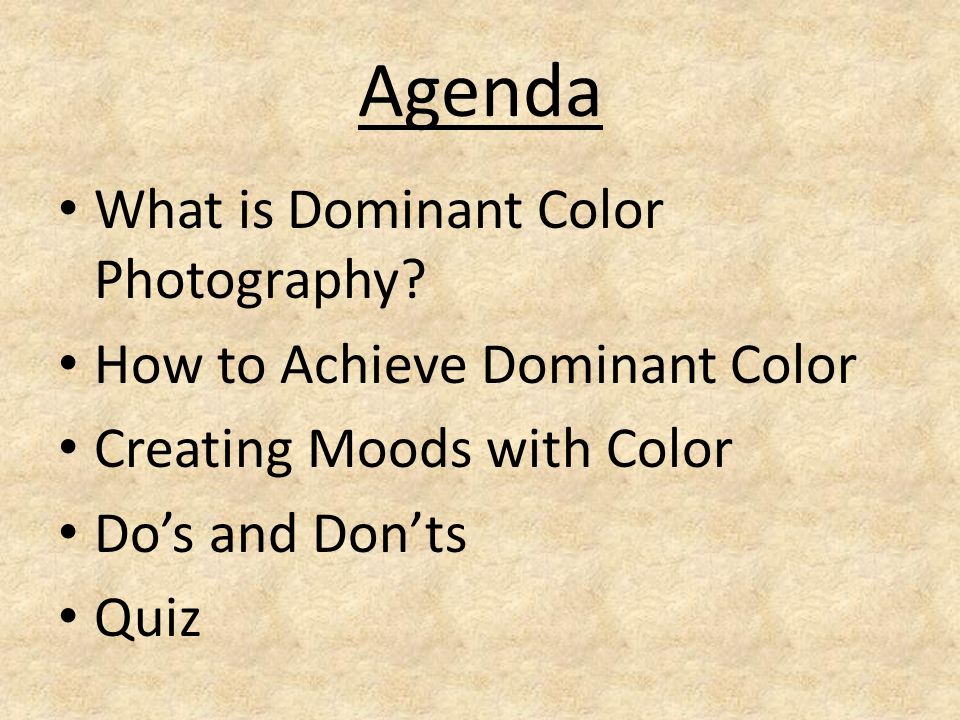 Agenda What is Dominant Color Photography.