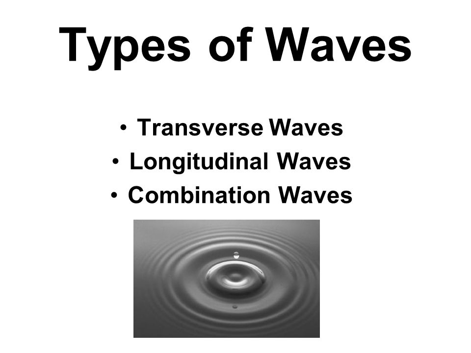 Types of Waves Transverse Waves Longitudinal Waves Combination Waves