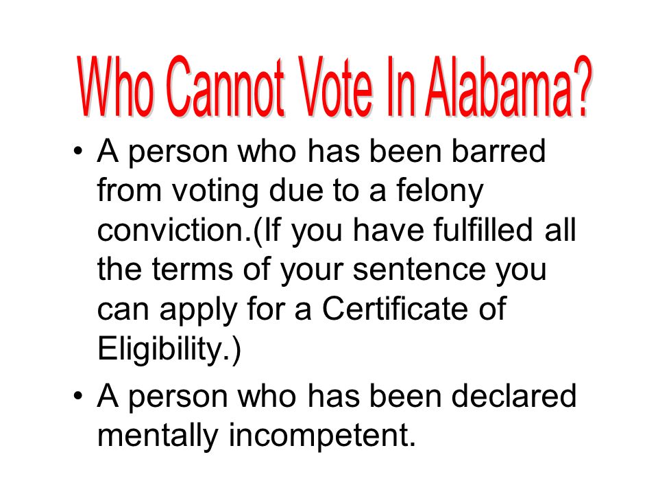 A U.S. citizen who is a resident of Alabama. A person 18 years old or older.