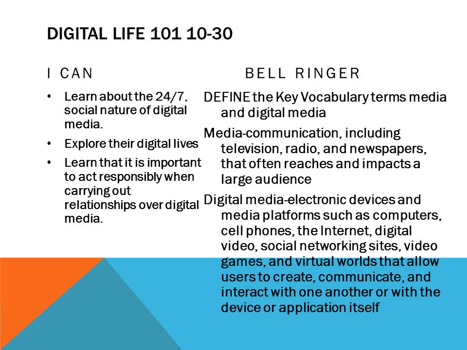 DIGITAL LIFE I CAN Learn about the 24/7, social nature of digital media.