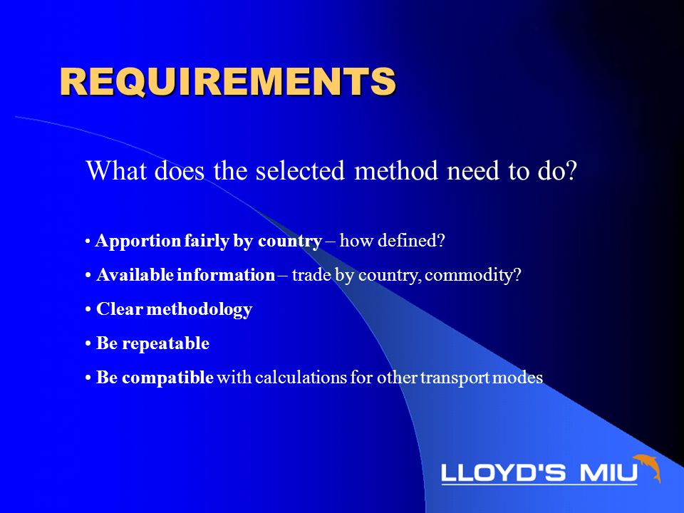 REQUIREMENTS What does the selected method need to do.