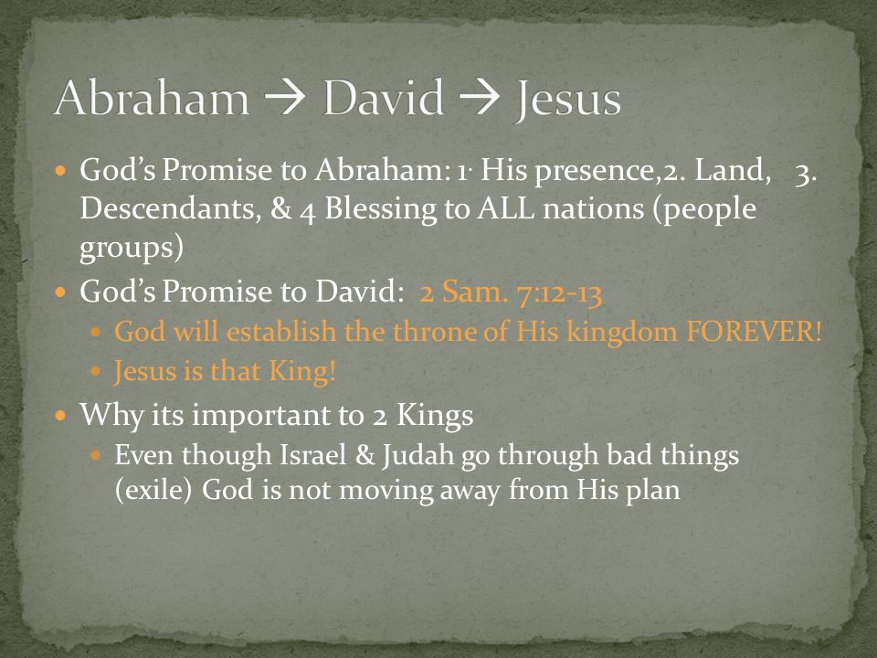 God’s Promise to Abraham: 1. His presence,2. Land, 3.