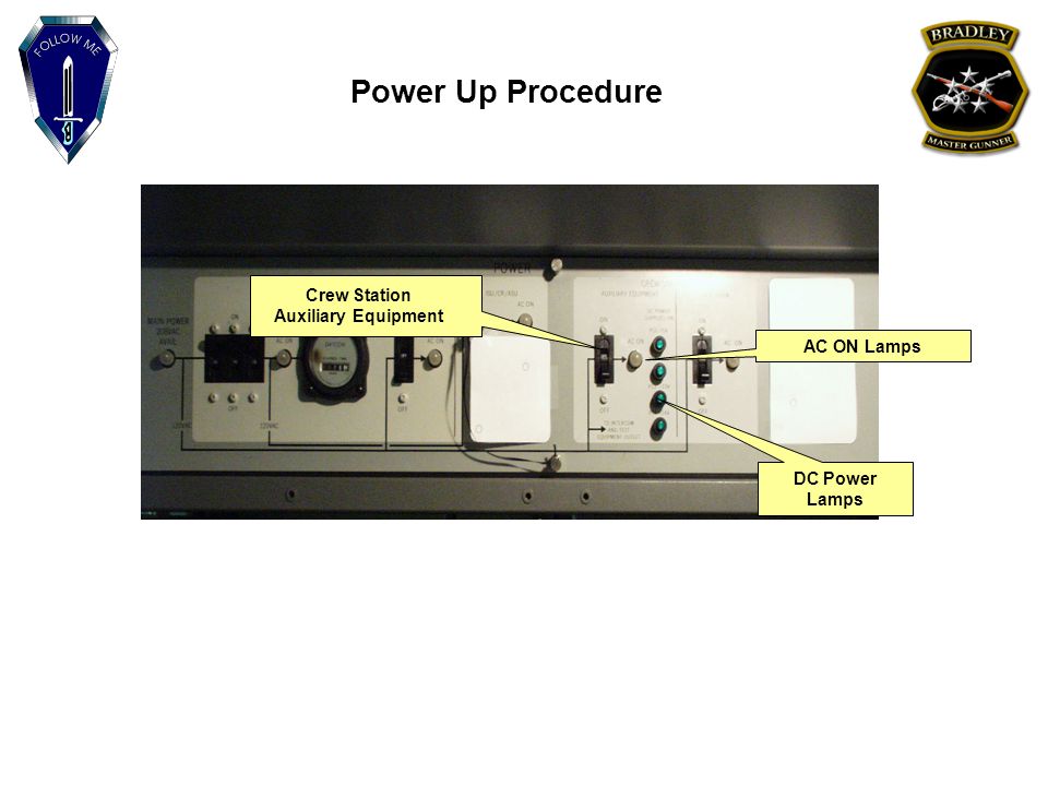 Power Up Procedure Crew Station Auxiliary Equipment AC ON Lamps DC Power Lamps