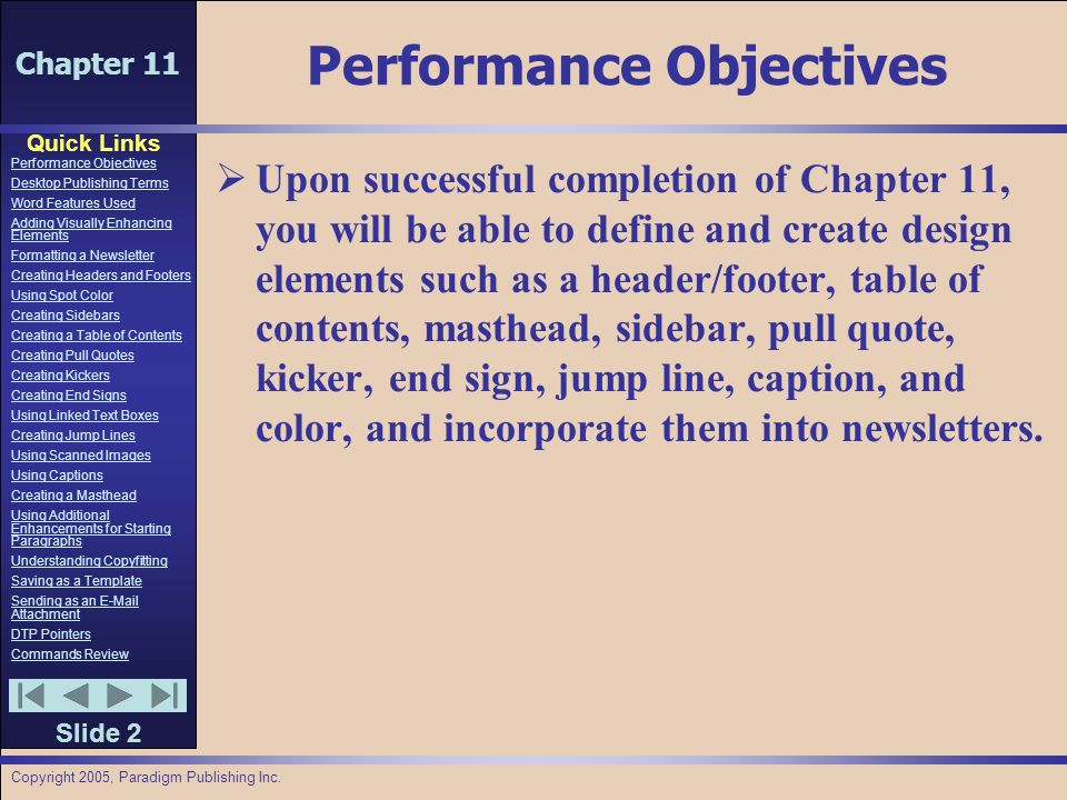 chapter 11 quick links slide 1 performance objectives desktop