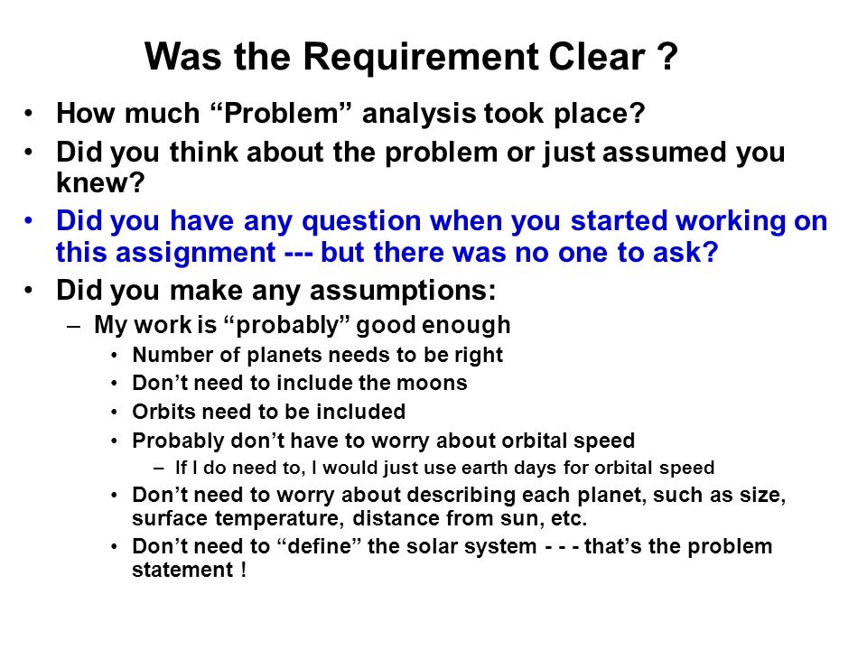 Was the Requirement Clear . How much Problem analysis took place.