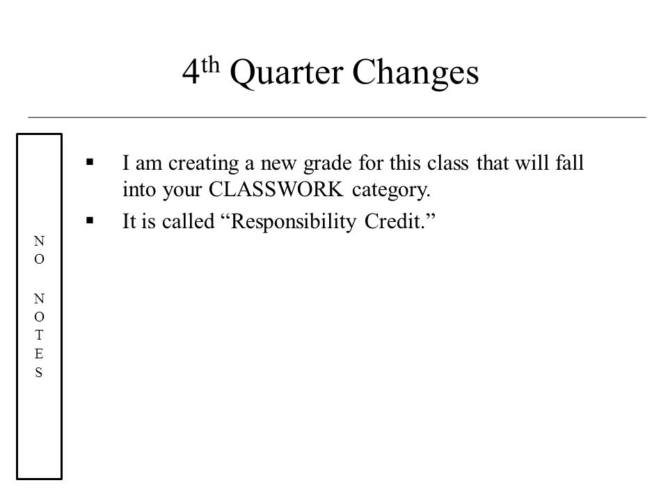 I am creating a new grade for this class that will fall into your CLASSWORK category.