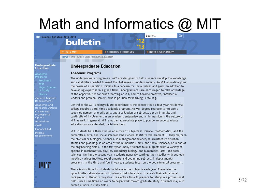 Math and MIT 5/72
